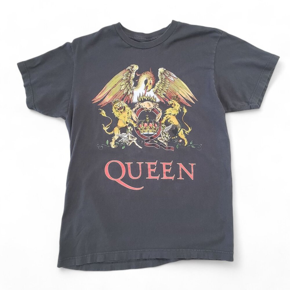 Queen Retro Classic Rock Dragon and Lion Logo Grey T Shirt M